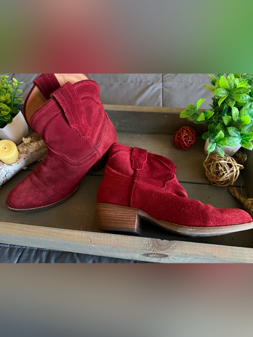 Women's Dingo Red Suede Ankle Western Boots